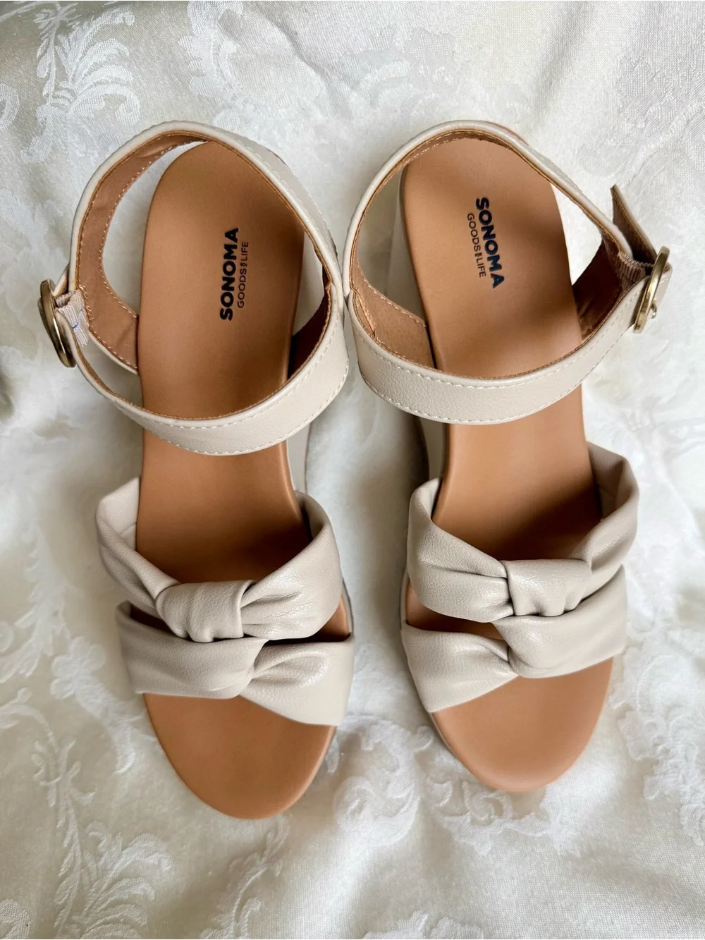 Sonoma Cream Knotted Strap Wedge Sandals